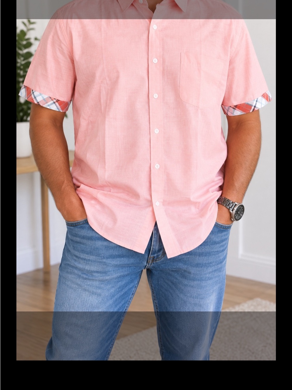 Men's Casual Short-Sleeve Button-Down Shirt in Pink